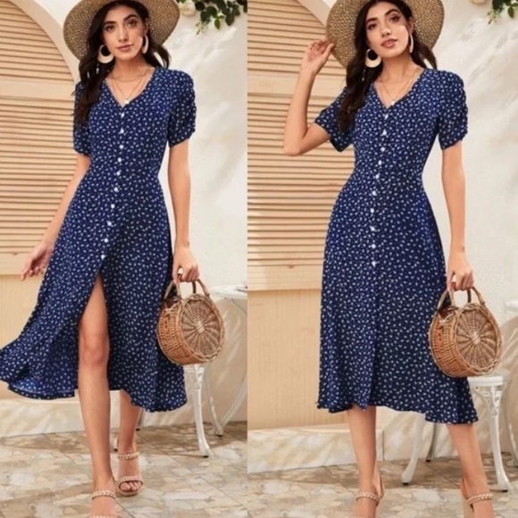 Boho floral print button through midi dress - Picture 7 of 10